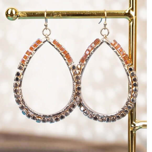 * TANYA BROWN AND GOLD TONE BEADED TEARDROP EARRINGS - Picture 1 of 1